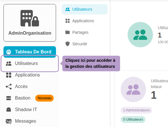 Cliquez ici pour accéder à la gestion des utilisateurs