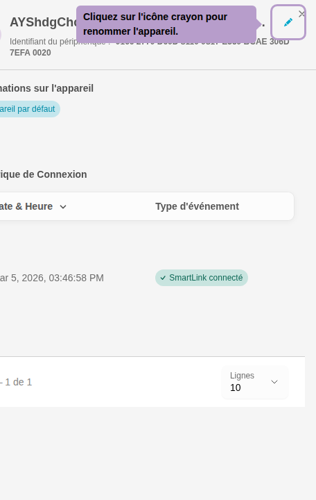 Cliquez sur l'icône crayon pour renommer l'appareil.