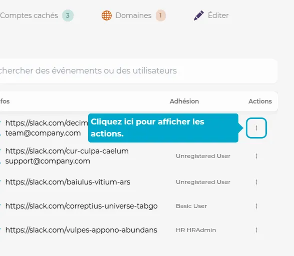 Bouton d&#39;actions pour un événement