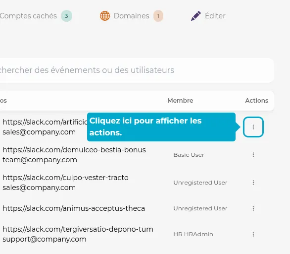 Bouton d'actions pour un événement