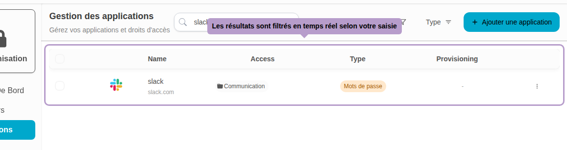 Die Ergebnisse werden in Echtzeit entsprechend Ihrer Eingabe gefiltert