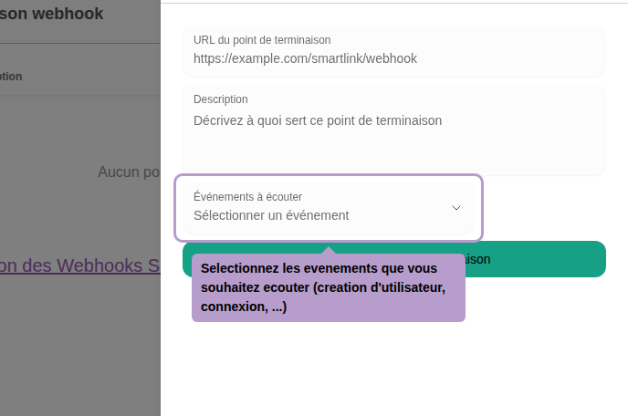 Wählen Sie die Ereignisse aus, die Sie empfangen möchten (Benutzererstellung, Anmeldung, ...)