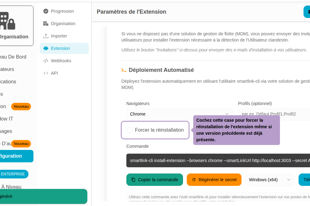 Aktivieren Sie dieses Kontrollkästchen, um die Erweiterung auch dann neu zu installieren, wenn bereits eine frühere Version vorhanden ist.