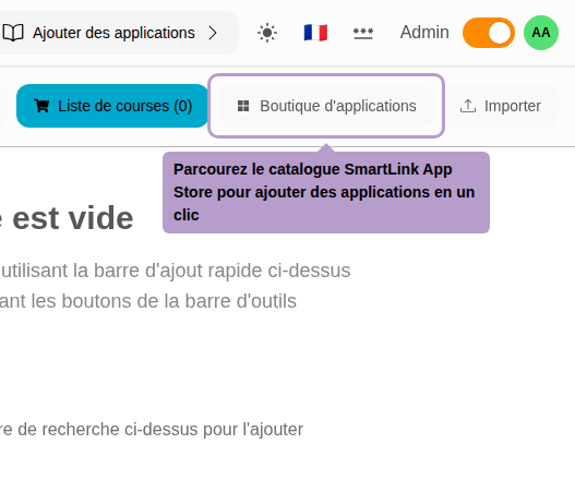 Durchsuchen Sie den SmartLink App Store-Katalog, um Anwendungen mit einem Klick hinzuzufügen