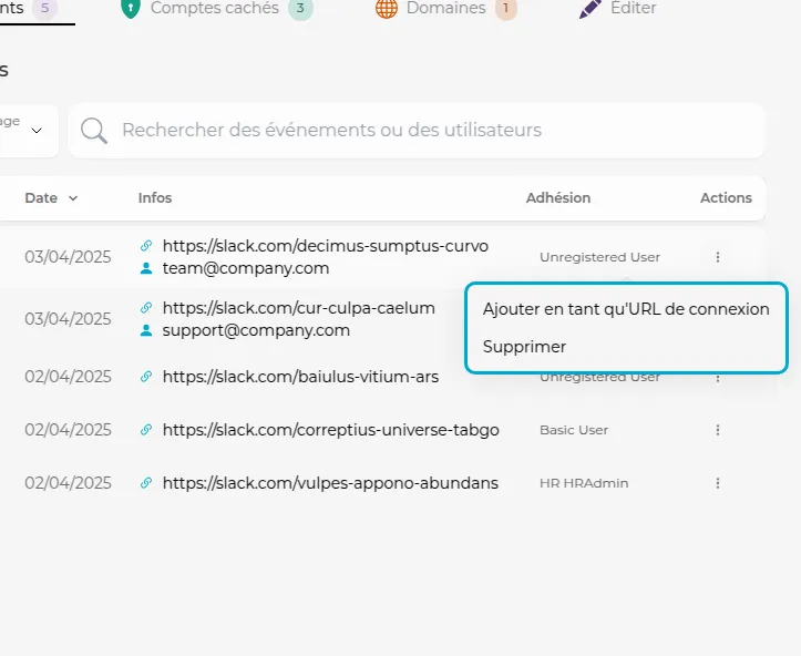 Optionen für ein Ereignis
