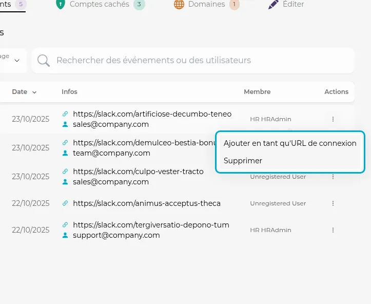 Optionen für ein Ereignis
