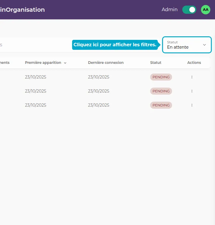 Schaltfläche zum Öffnen der Filter