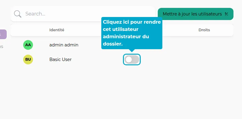Benutzerzeilen-Admin-Schalter