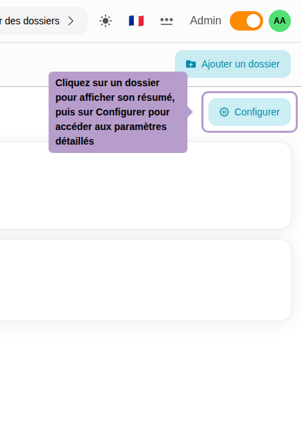 Click on a folder to display its summary, then on Configure to access detailed settings