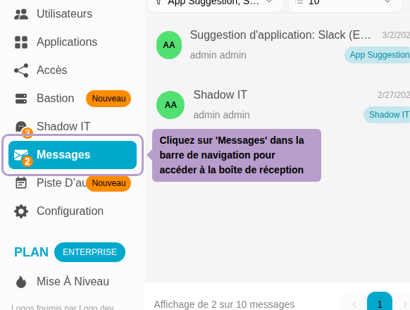 Click on 'Messages' in the sidebar to access the inbox