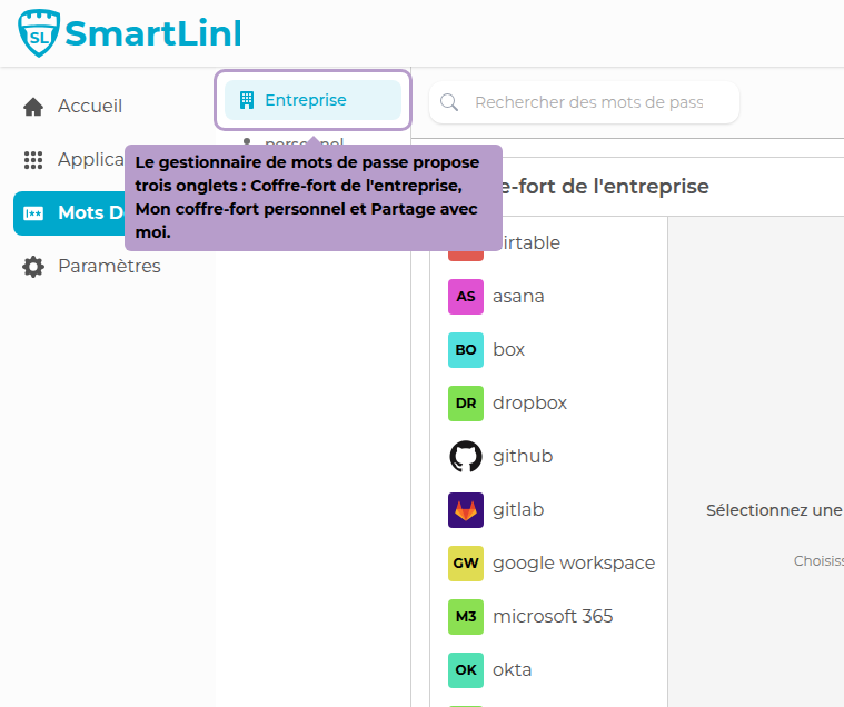 The password manager offers three tabs: Company Vault, My Personal Vault, and Shared with Me.