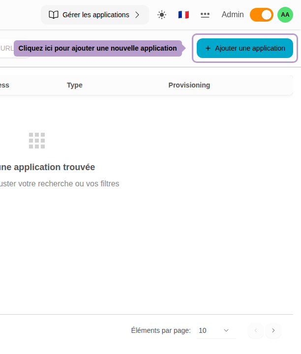 Click here to add a new application