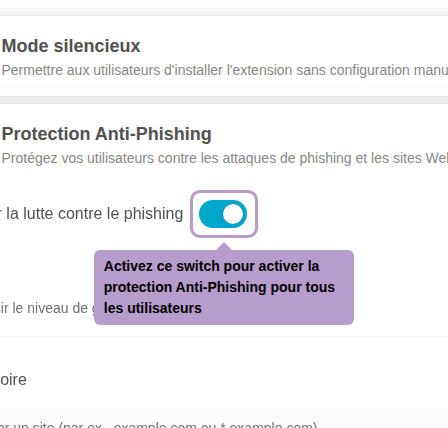 Enable this switch to activate Anti-Phishing protection for all users