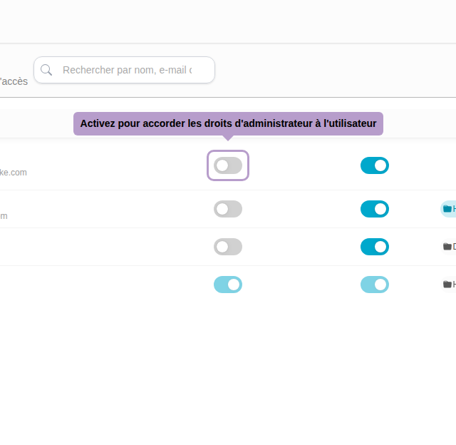 Toggle to grant administrator rights to the user