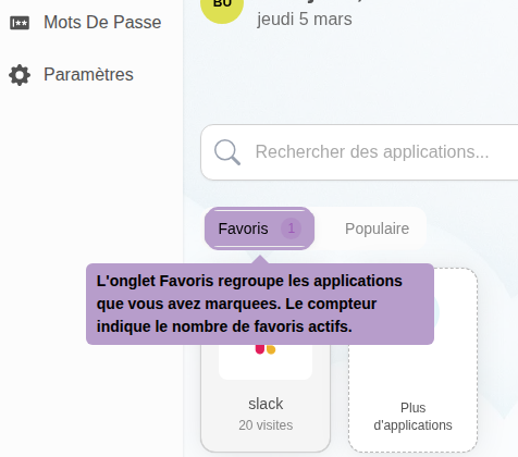 The Favorites tab gathers the applications you have marked. The counter indicates the number of active favorites.