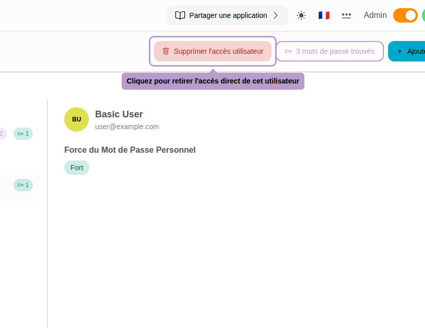 Click to remove direct access for this user