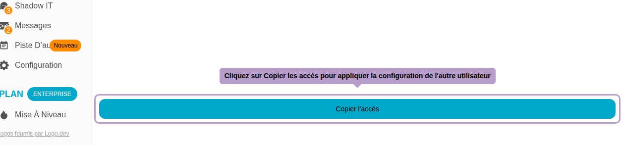 Click on Copy Access to apply the other user's configuration