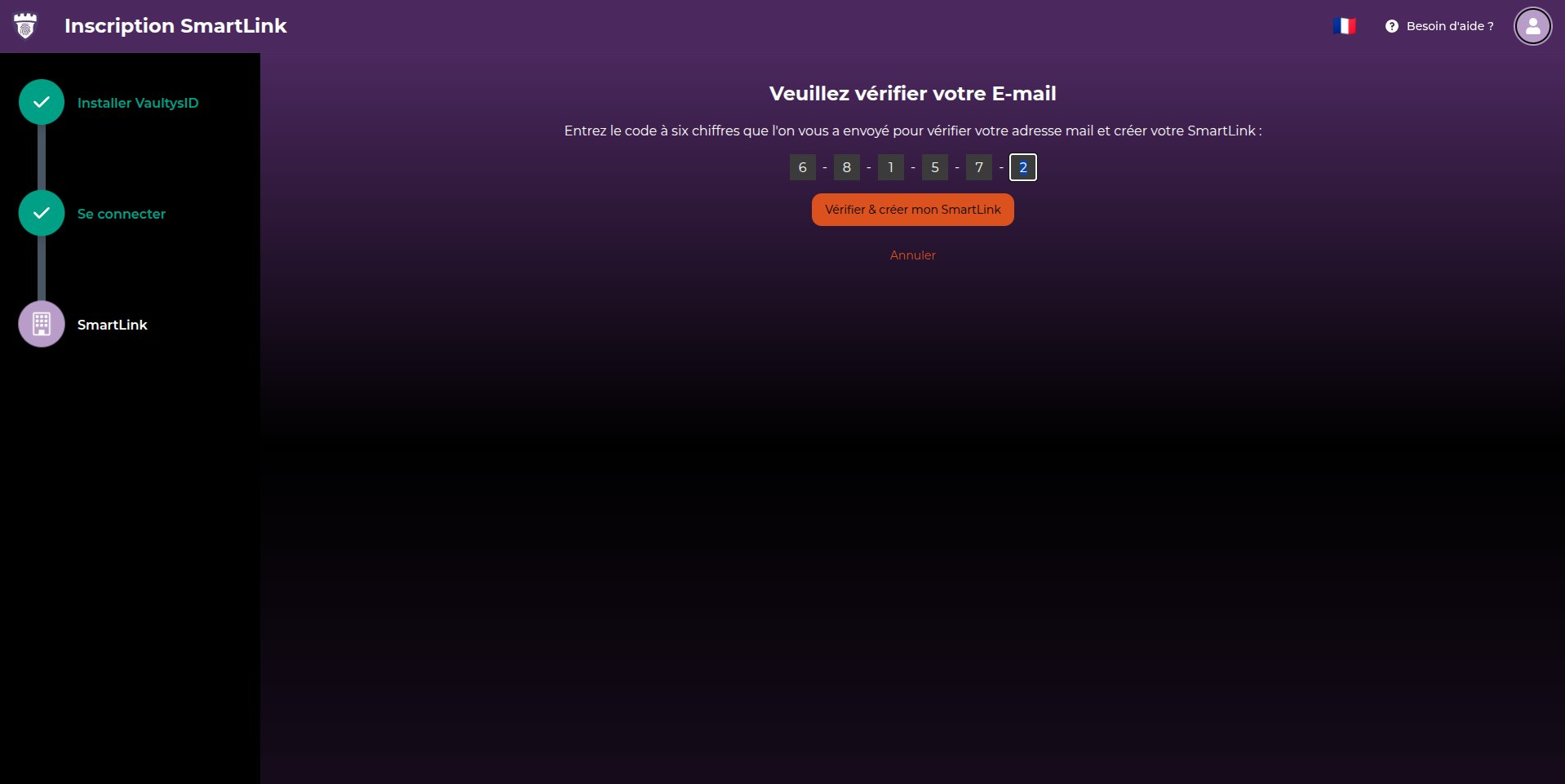 Vérification de l'adresse email