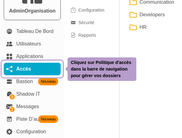 点击侧边栏中的访 问策略以管理您的文件夹