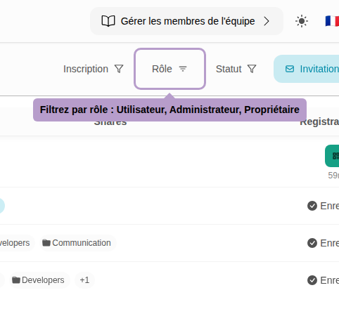 按角色筛选：用户  、管理员、所有者