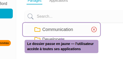 文件夹变为黄色 — 用户可以访问该文件夹中的所有应用程序