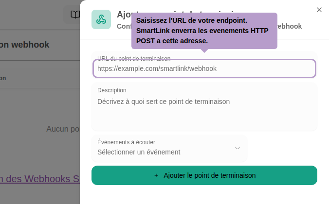 输入您的端点URL。SmartLink将通过HTTP POST将事件发送到此地址。