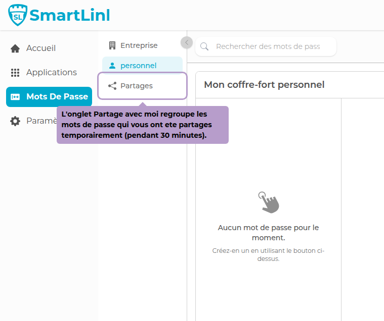 与我共享选项卡汇总了其他用户暂时与您共享的密码（30分钟）。