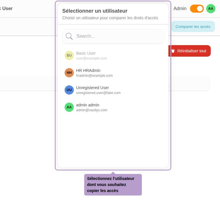 选择要复制访问权限的用户